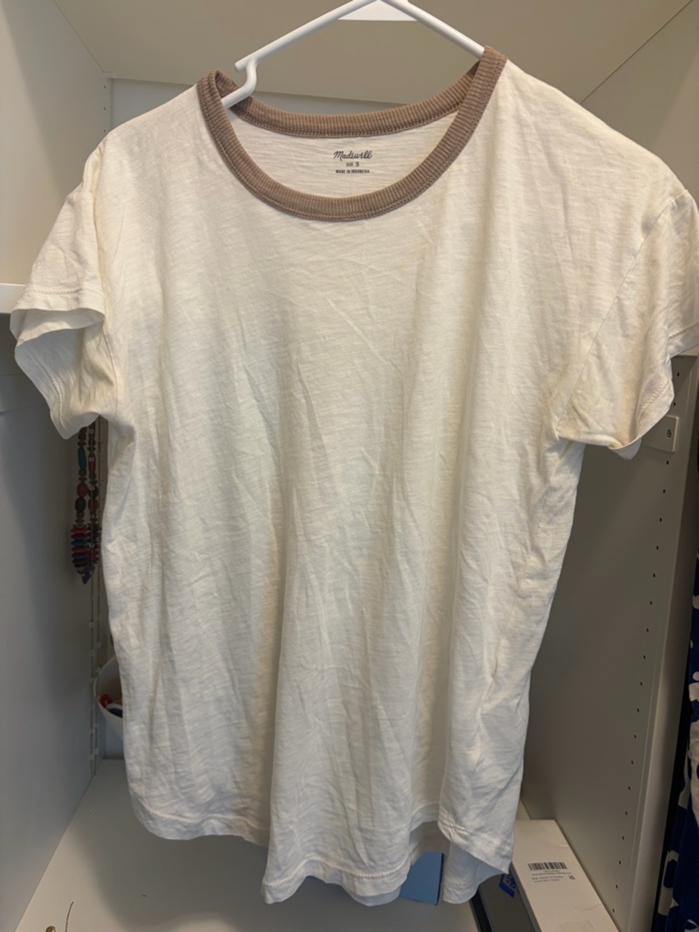 Madewell White Tee with Taupe Crew Neck - Men's Short Sleeve